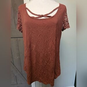 Blush Colored Crochet Sleeve Top